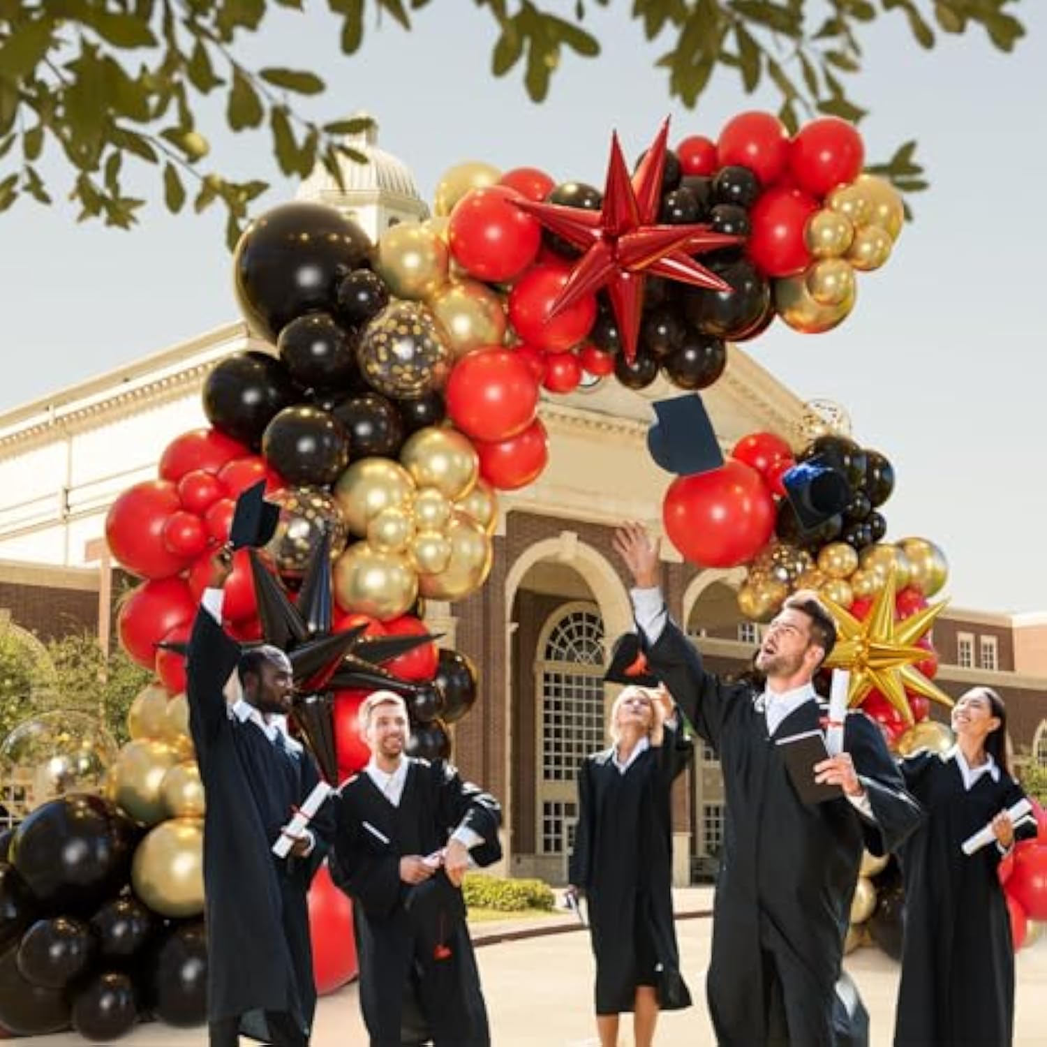 161Pcs Red Black And Gold Balloons Garland Arch Kit With 5/10/12/18In Red Black Gold Balloons Explosion Star Balloons For 2025 Graduation Anniversary Casino Wedding Birthday Party Decorations