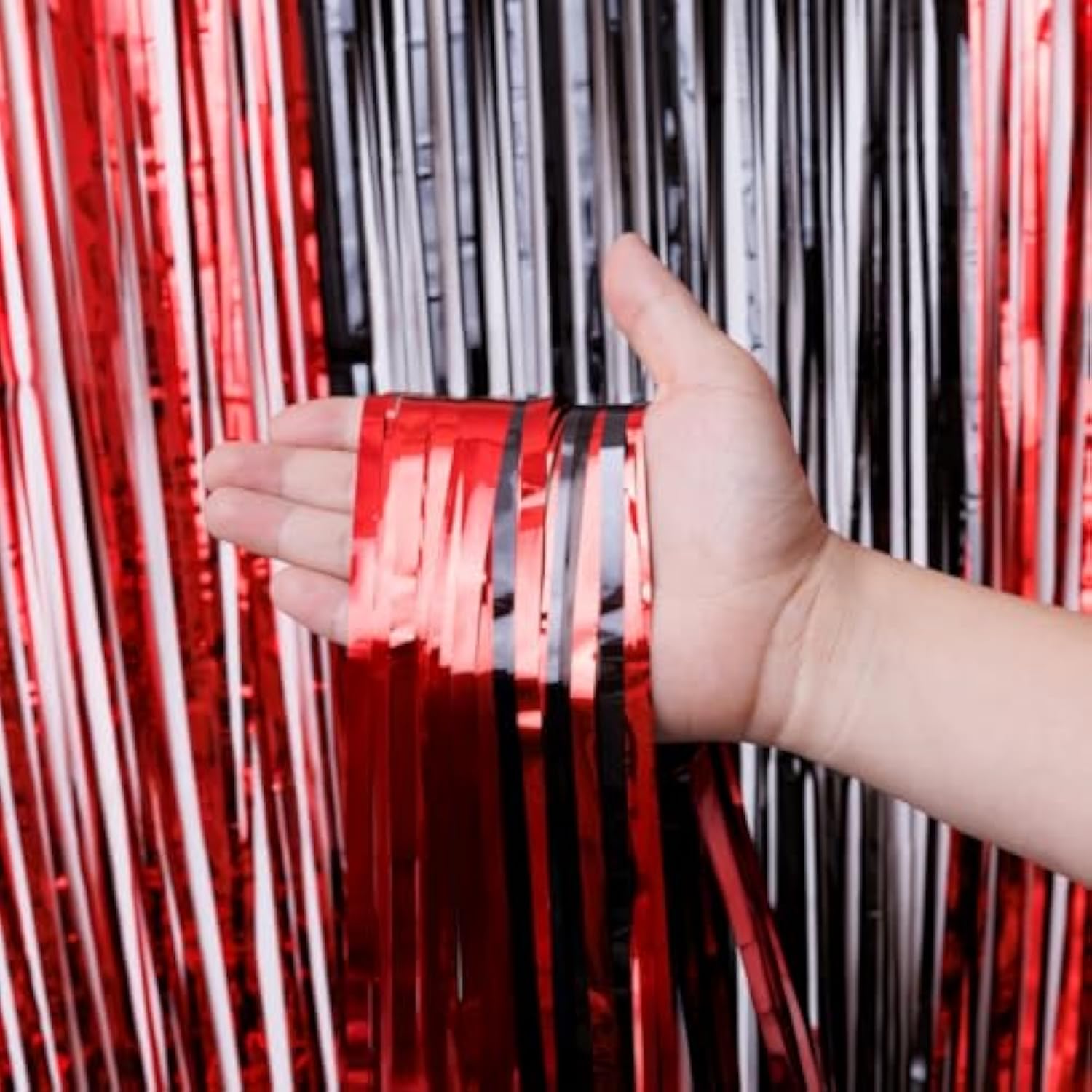 Red And Black Foil Fringe Curtains And Balloon Garland Arch Kit 2 Pack 3.2X8.2 Feet Backdrop Tinsel Curtains And 78 Pcs Balloons For Deadpool Twilight Stranger Things Party Decorations (Red And Black)