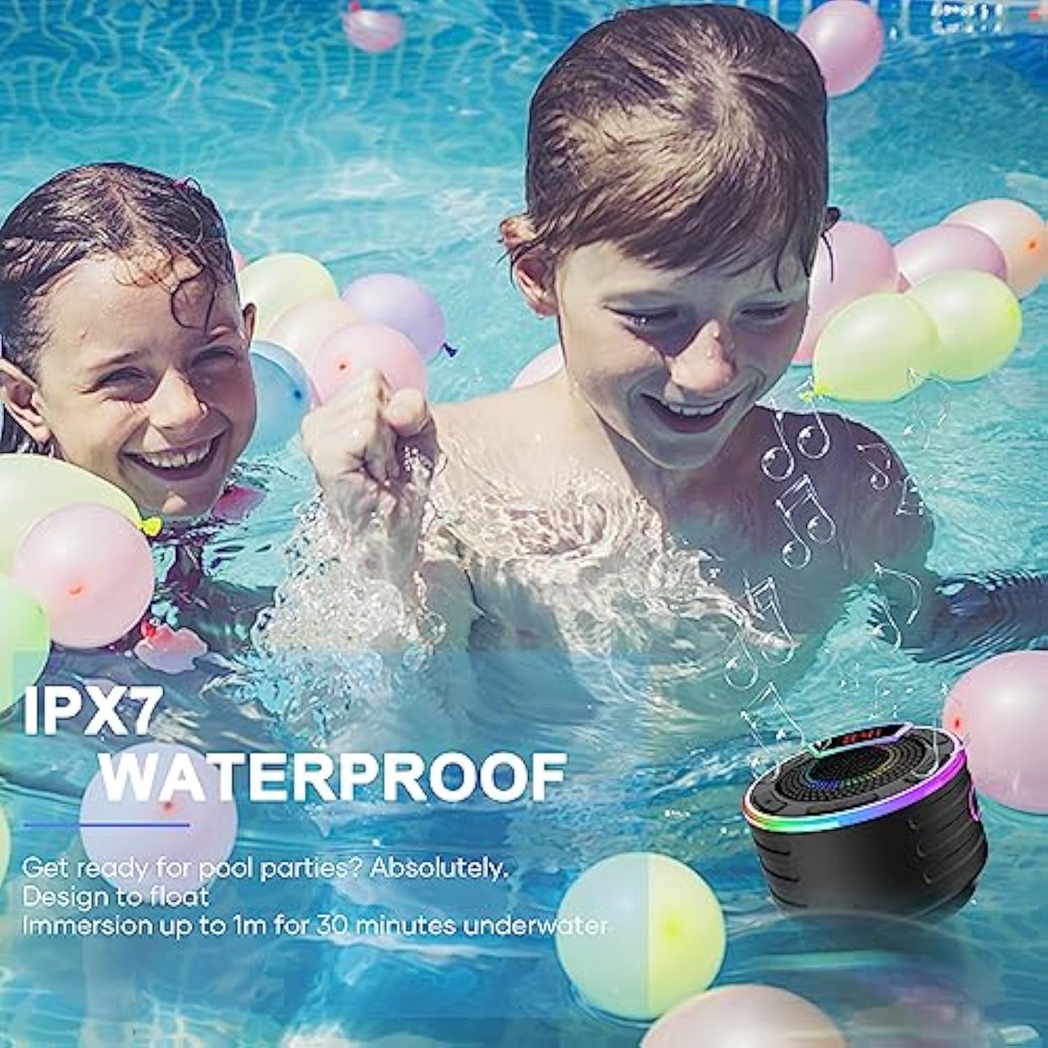 Bluetooth Speakers, Ipx7 Waterproof Shower Speaker, Portable Speaker With Led Display, Fm Radio, Suction Cup, Light Show, Built-In Mic, Best Gifts For Pool Beach Home Party Travel Outdoors