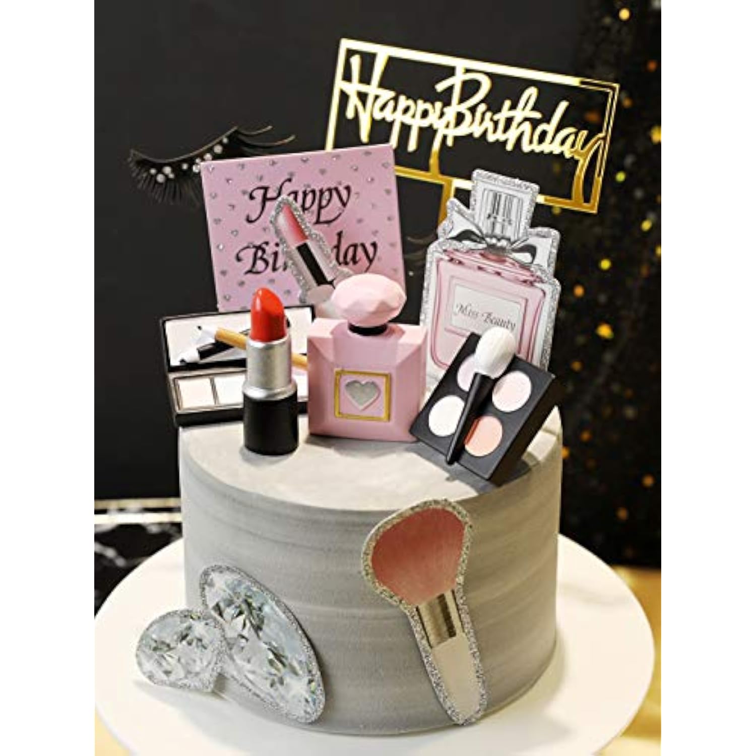 Makeup Cake Topper 4 Pack, Resin Cosmetics Lipstick Perfume Bottle Eye Shadow Blush Make Up Cake Decorations For Bridal Shower Bachelorette Girl Women Spa Salon Themed Birthday Party Supplies