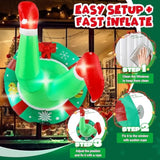 4Ft Christmas Inflatable Outdoor Window Decorations, Christmas Green Big Monster Broke In From Window Stuck In Wreath, B