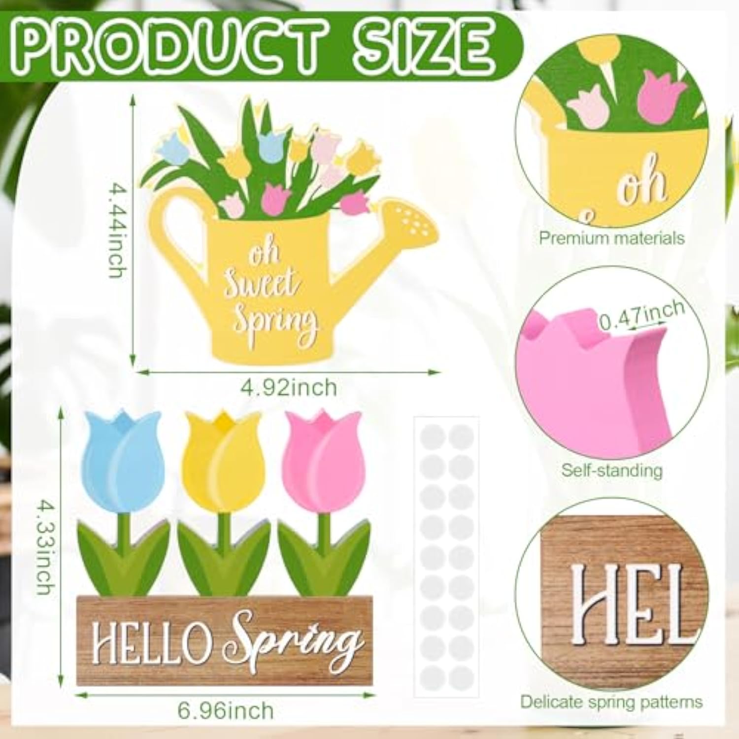 5 Pcs Spring Tulip Wood Table Decor Hello Spring Tiered Tray Decor Set Rustic Farmhouse Tulip Flowers Shower Tabletop Decoration Floral Wood Table Sign Centerpieces For Home Shelf(Tulip)