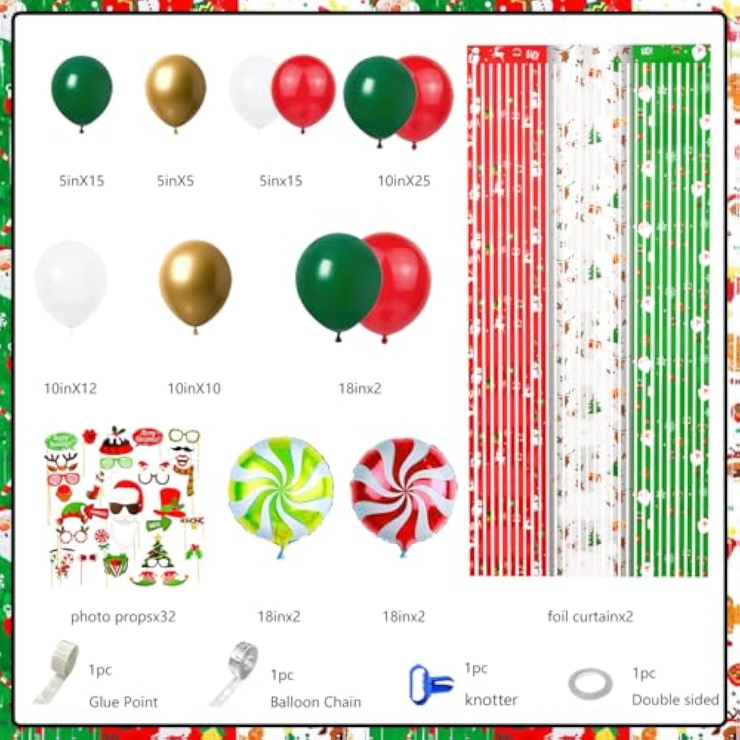 164Pcs Merry Christmas Party Decorations Set, Christmas Foil Fringe Curtains, Red Green Gold Balloons Arch Garland Favors For Kids Adults Friends Ugly Sweater Party Props For Photo Supplies