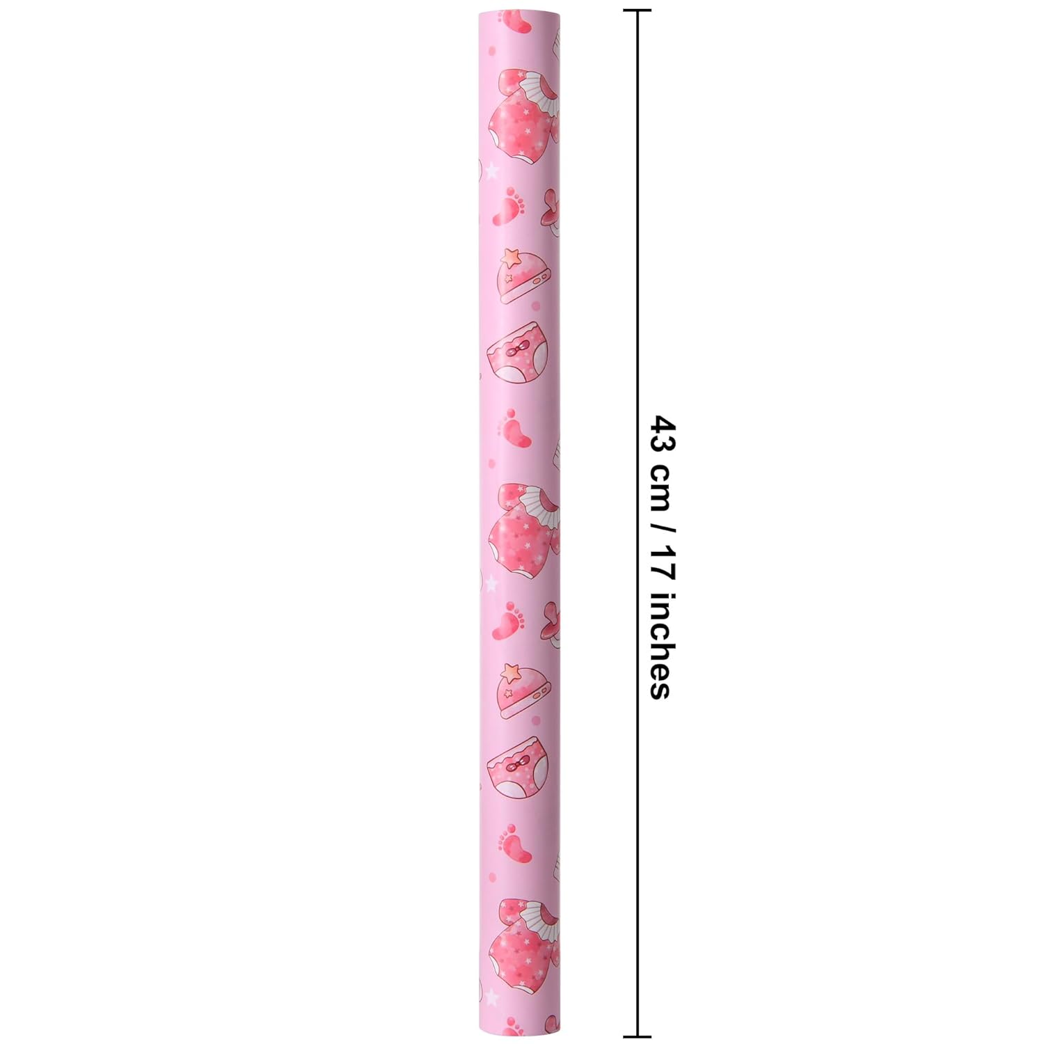 Baby Shower Wrapping Paper, 17" X 16.4 Ft – Cute Clothes, Bottles, And Footprints Design – Pink Baby Girl Gift Wrap(Pink Girl)