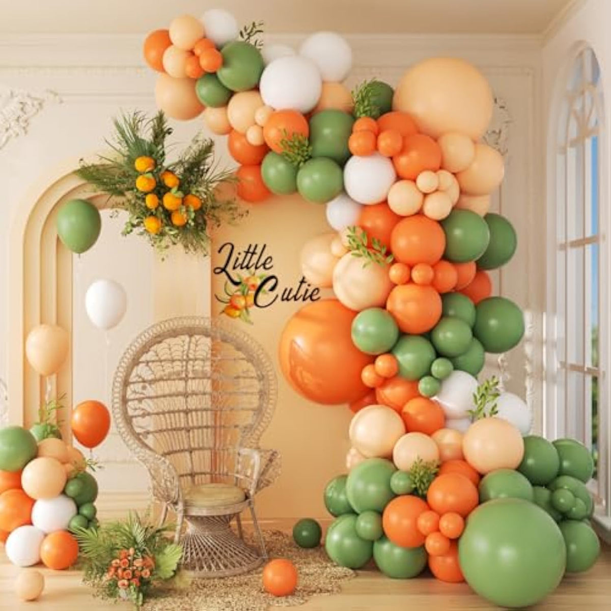 141pcs Little Cutie Balloon Arch Kit with Orange White and Green for Baby Shower