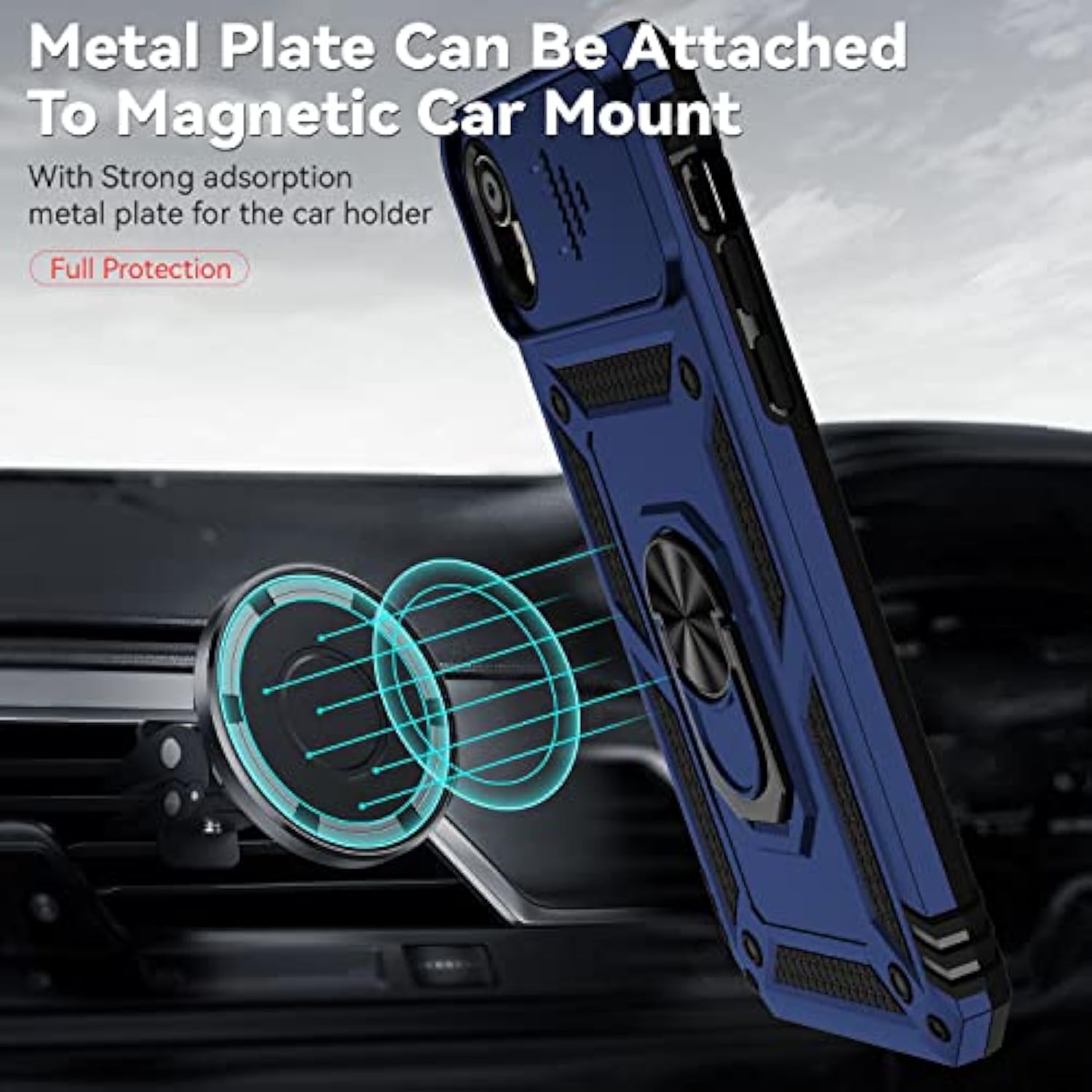 For Iphone Xr Case,With Camera Lens Cover Hd Screen Protector,[Military Grade] Ring Car Mount Kickstand Hybrid Hard Pc Soft Tpu Shockproof Protective Case For Iphone Xr-Blue