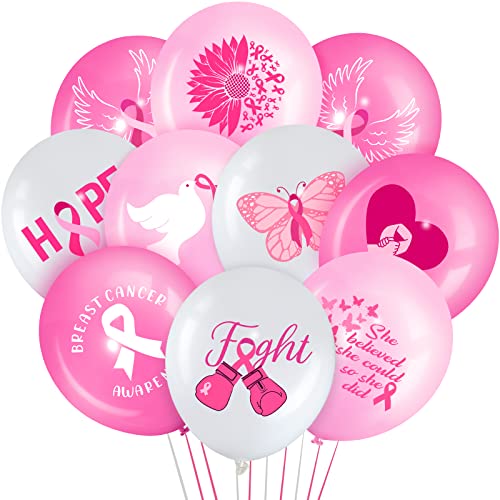 45 Pcs Breast Cancer Awareness Balloon Bundle for Women, 12 Inch
