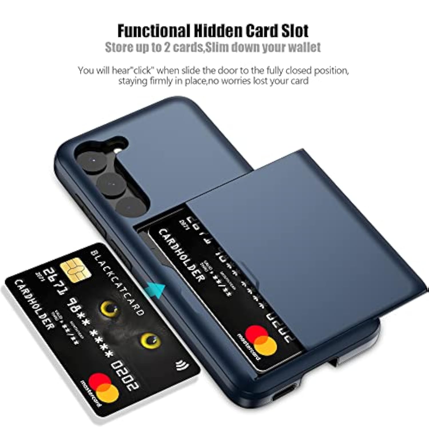 For Samsung S23 Case With Card Holder 5G 6.1 Inch Slim Dual Layer Heavy Duty Protective For Galaxy S23 Case Hidden Card Slot Wallet Case For Samsung S23(Blue)