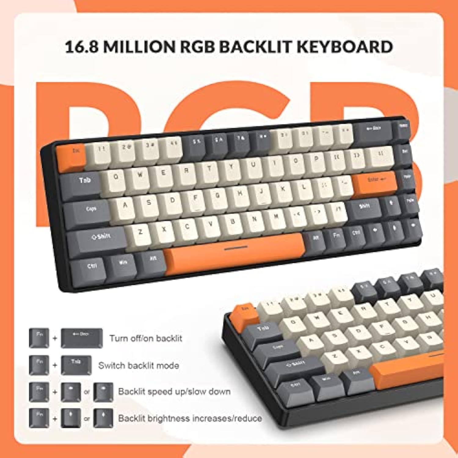 Rk-T8Pr0 Wired 65% Mechanical Gaming Keyboard And Mouse Combo With Rgb Backlit Anti-Ghosting Tkl Mini 68 Key Coiled C To A Cable Tactile Blue Switch For Ps4 Ps5 Xbox Pc Mac Gamer(Dark Gray)