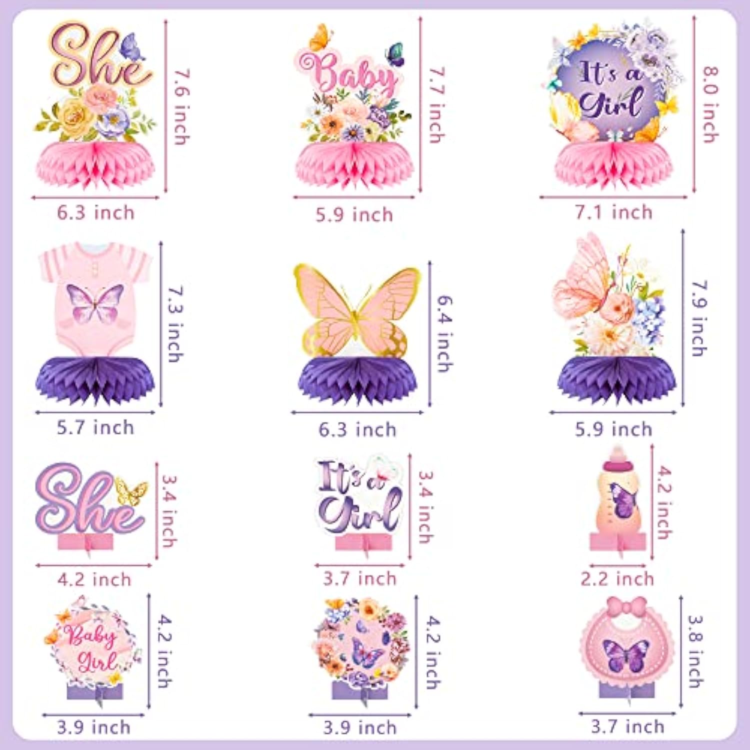 12Pcs Butterfly Baby Shower Party Honeycomb Table Centerpieces, It'S A