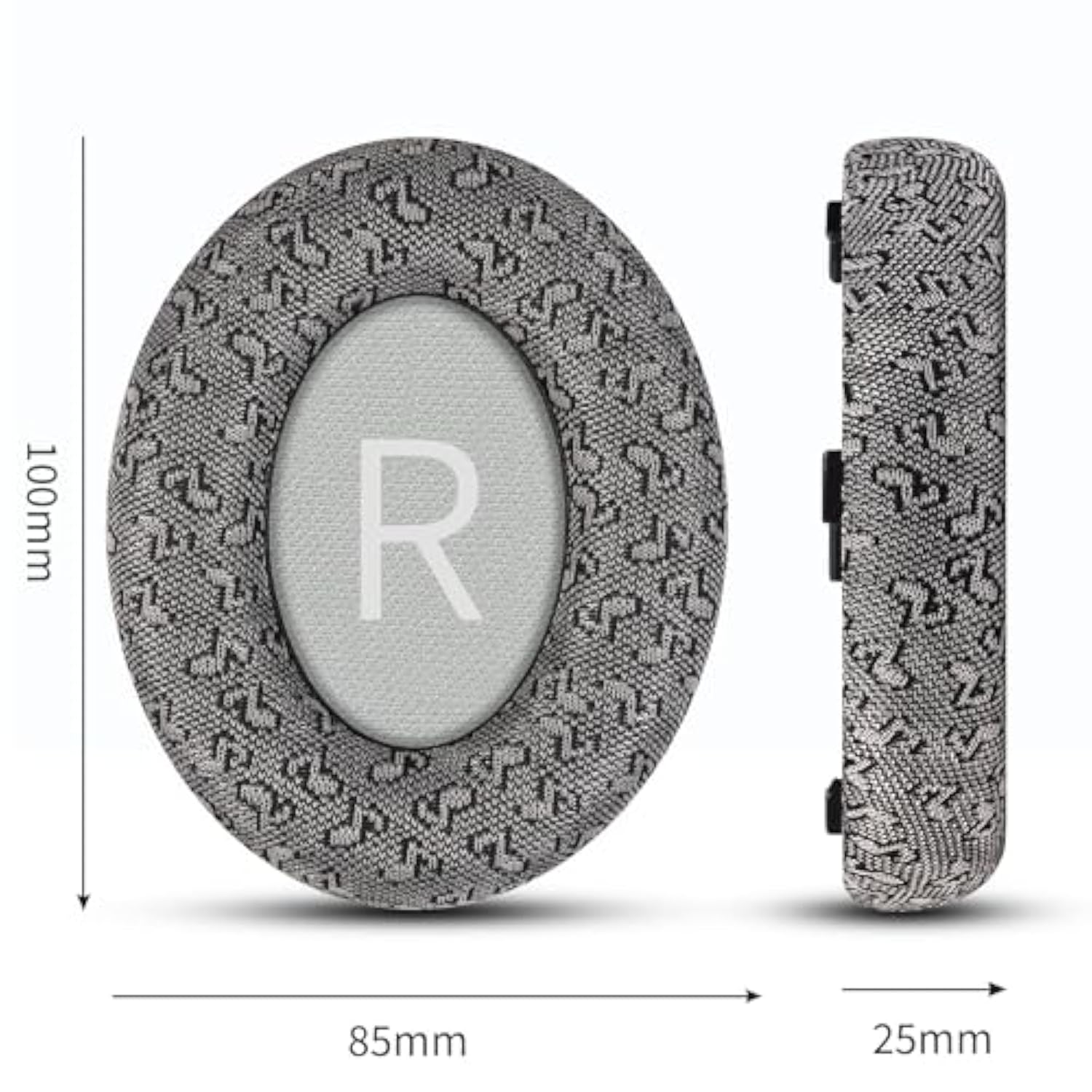 Headphones Replacement Ear Pads, Cushions For Bose Noise Cancelling Headphones 700?Nc700? Noise Cancelling Over-Ear Improved Durability, Breathable Cotton Fabric With Musical Notes Print, Grey