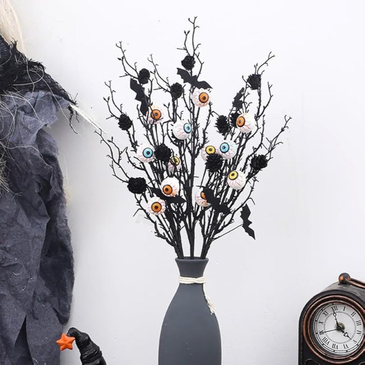 5 Pcs Halloween Branches Picks With Artificial Bloody Eyeball Black Gothic Faux Twigs Stems For Vases Halloween Home Indoor Decor Party Arrangements