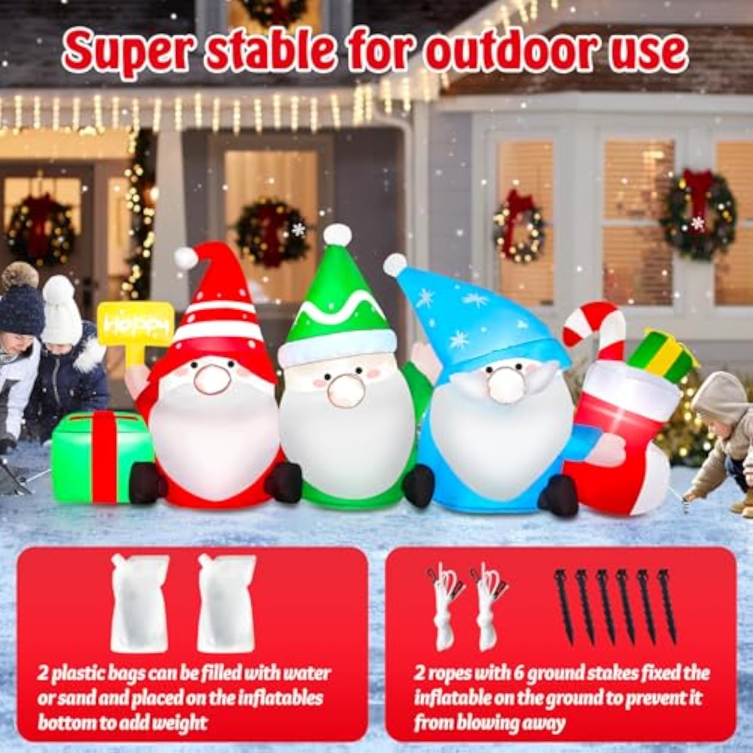 6 Ft Long Christmas Inflatable Outdoor Decoration Gnomes With Gift Box & Socks, Funny Merry Xmas Figures Winter Blow Up