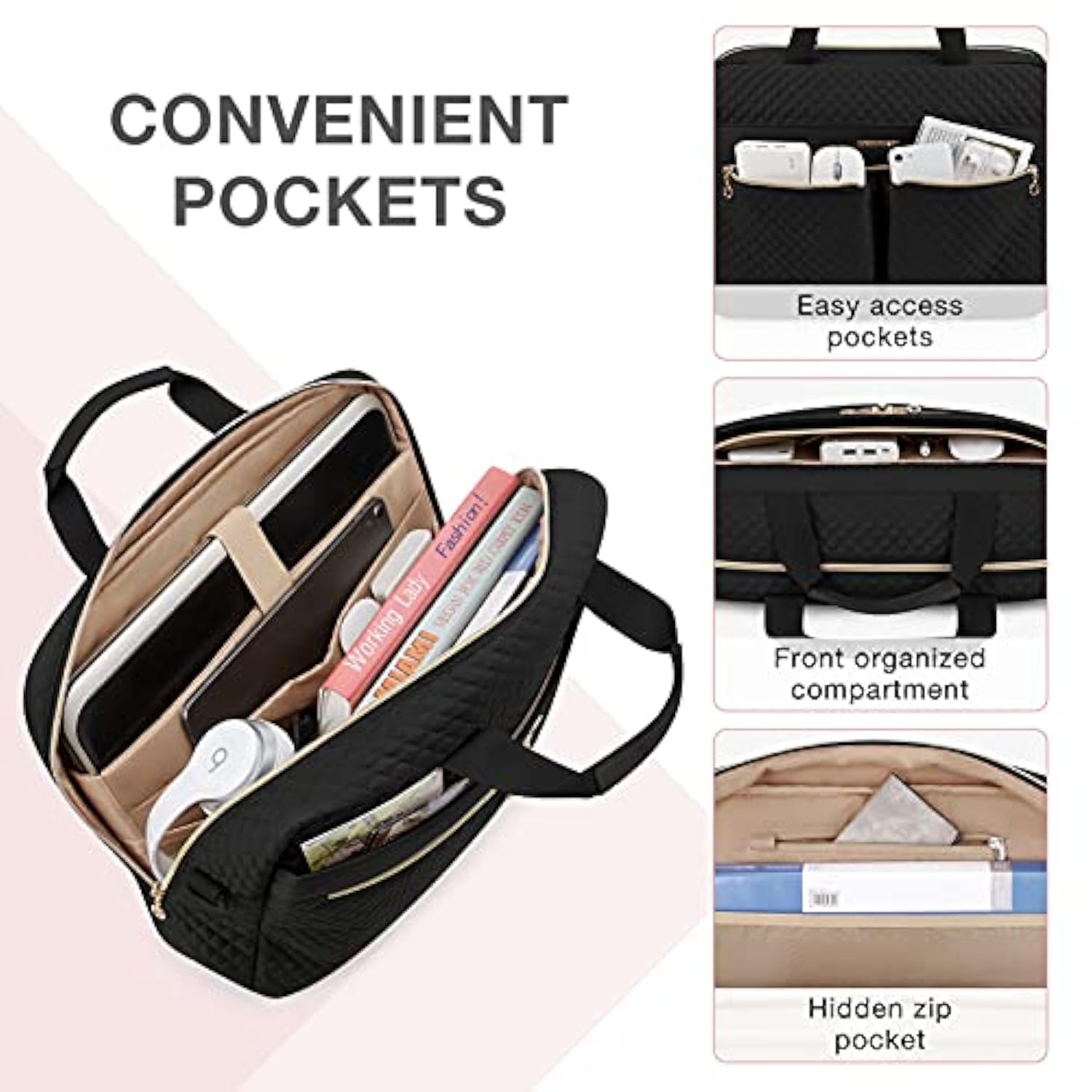 Bagsmart 17.3/15.6 Inch Laptop Bag, Briefcase For Women Computer Messenger Bag Office Travel Business, Black