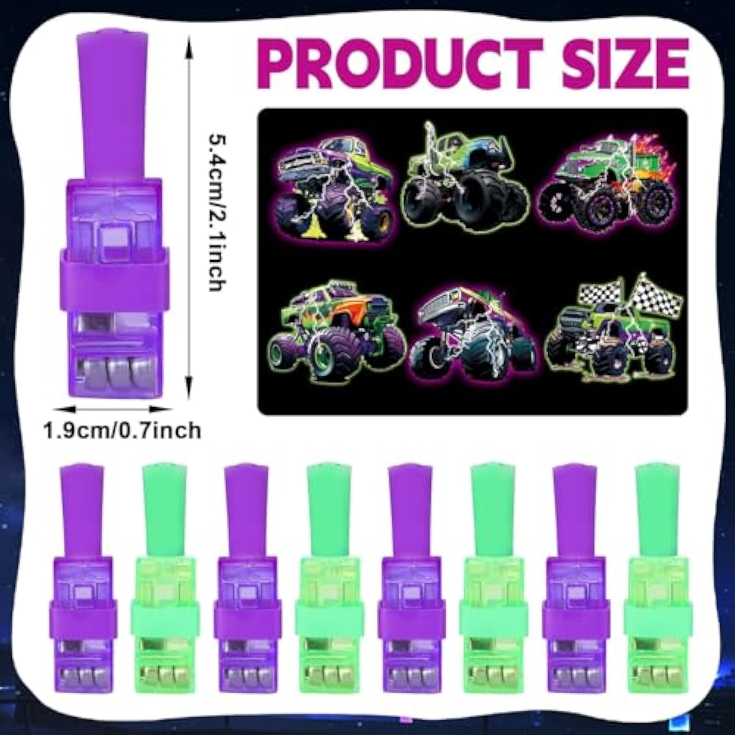 36 Pcs Monster Truck Party Favors Led Finger Lights Glow In The Dark Light Up Truck Toys Back To School Supplies Classroom Prizes Goodie Bag Stuffers Gifts For Kids Boys Girls Birthday
