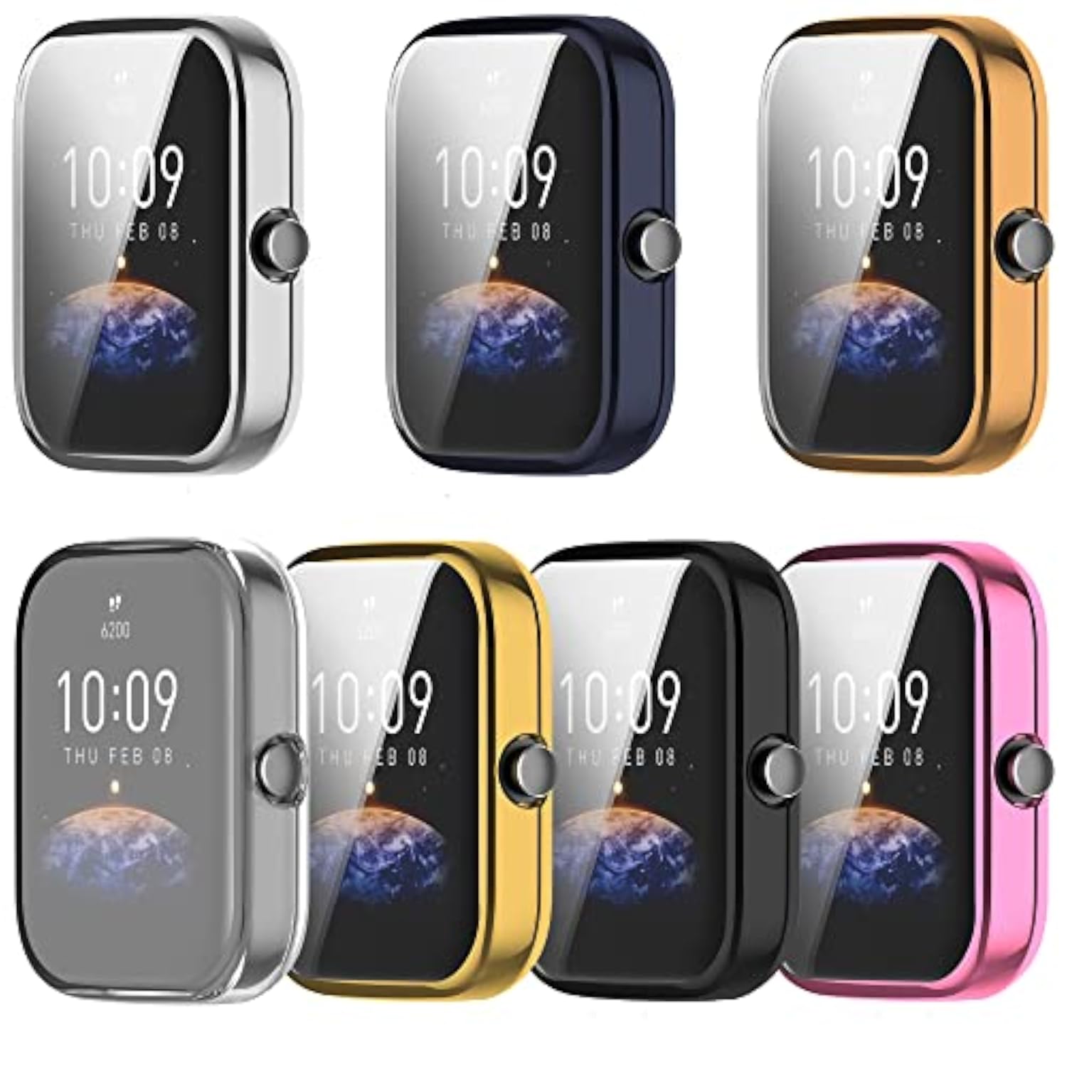 Screen Protector Case for Amazfit Bip 3/Bip 3 Pro Watch TPU Slim Case Cover with Plating Metal Color Frame and 3D Full Coverage Shell Protective for Bip 3/Bip 3 Pro SmartWatch (7 Colours)