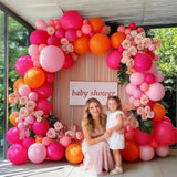Hot Pink Orange Balloon Garland Double Stuffed Orange Pink Coral Balloon Arch Kit For Birthday Baby Shower Flamingo Wildflower Valentine Mother’S Day Party Decorations