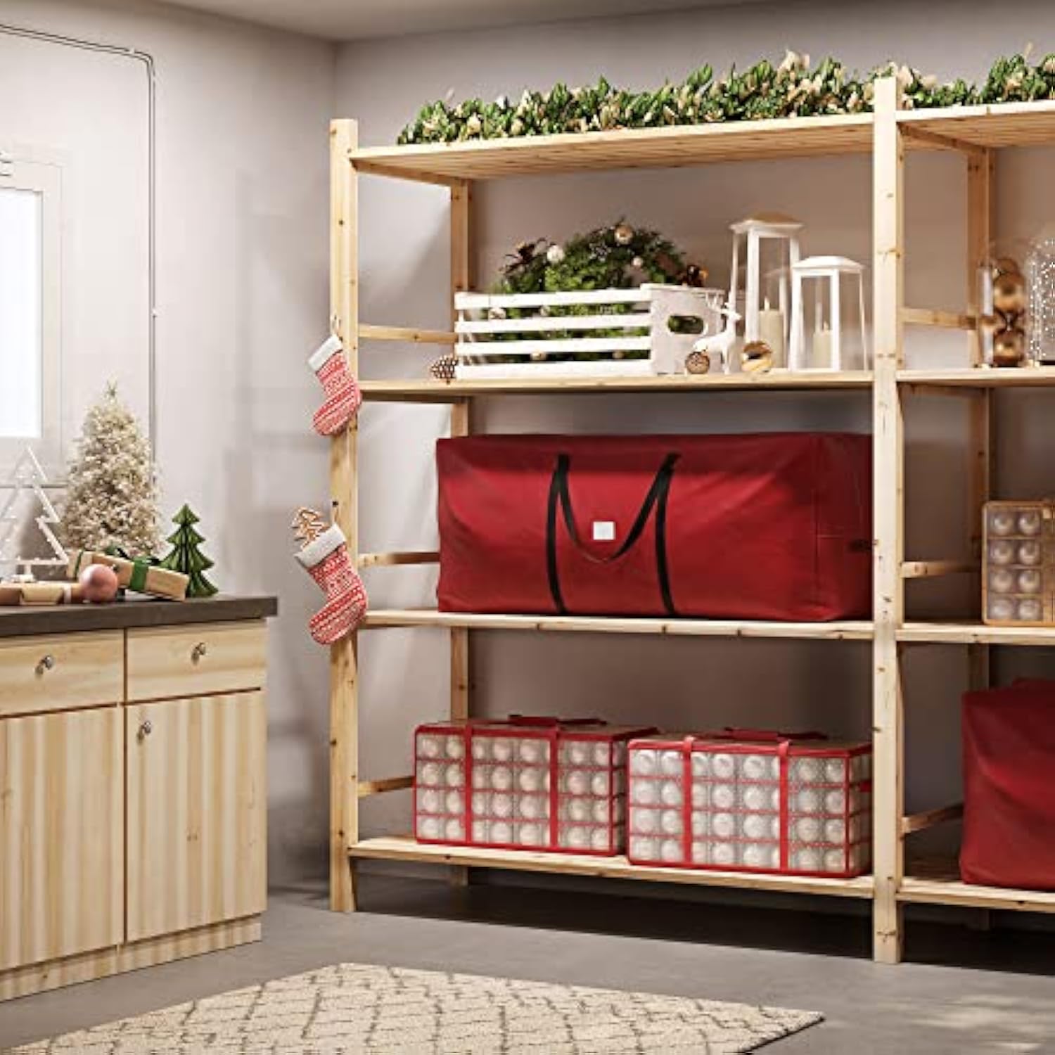 Christmas Tree Storage Bag, Holiday Tree Storage Container, Up To 9 Ft, Tree Holder Bag, Wear-Resistant 600D Oxford Fabric, Lightweight, Thick Handles, Red Urxs003R01