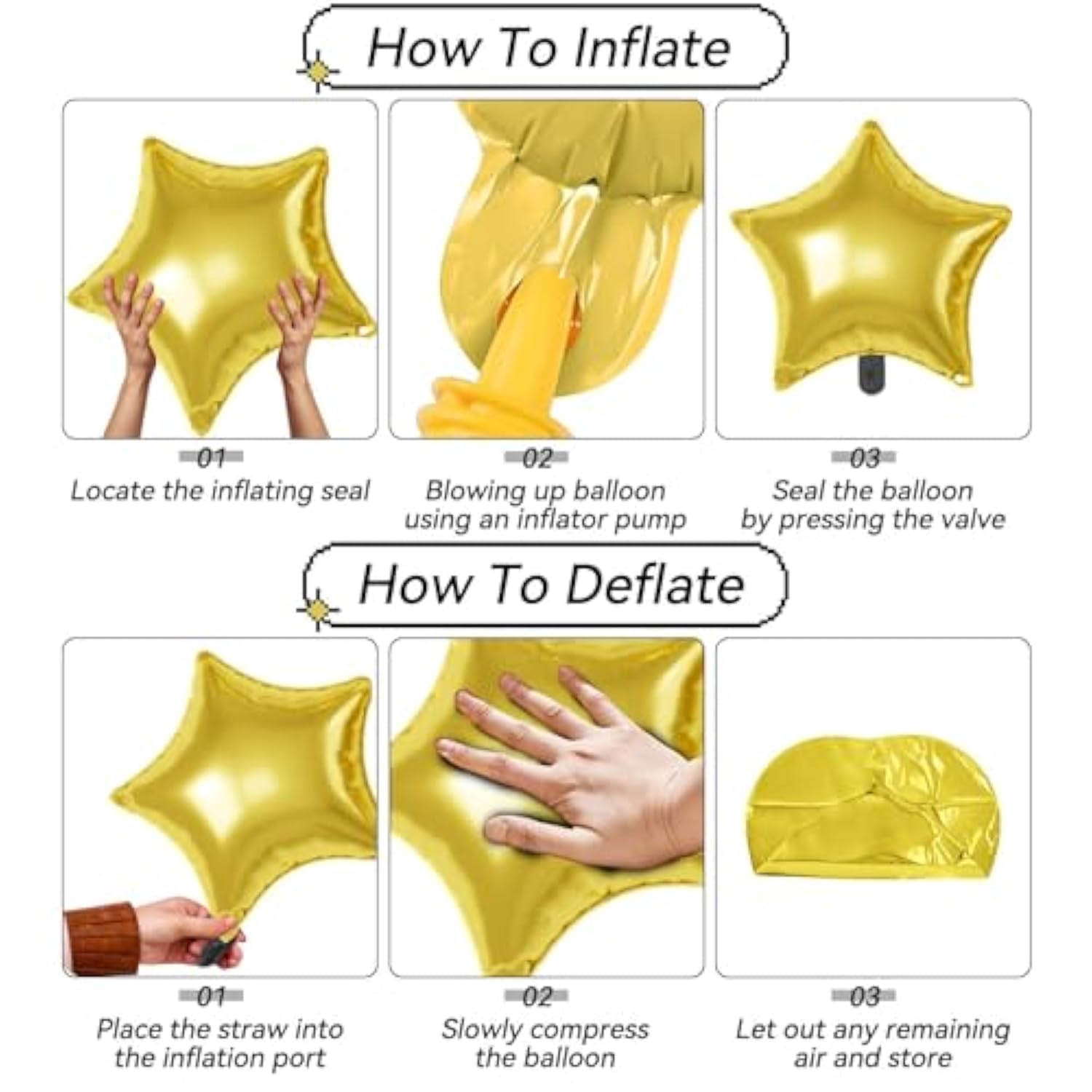 Black Gold Star Foil Balloons 22/18/10in for Birthday Anniversary & Party