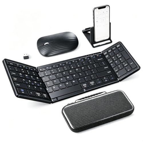 Foldable Keyboard And Mouse, Usb-C Rechargeable Folding Wireless Bluetooth Keyboard Combo, Full-Size Portable Travel Keyboard & Mouse For Business Travel, Compatible With Laptop Ipad Tablet