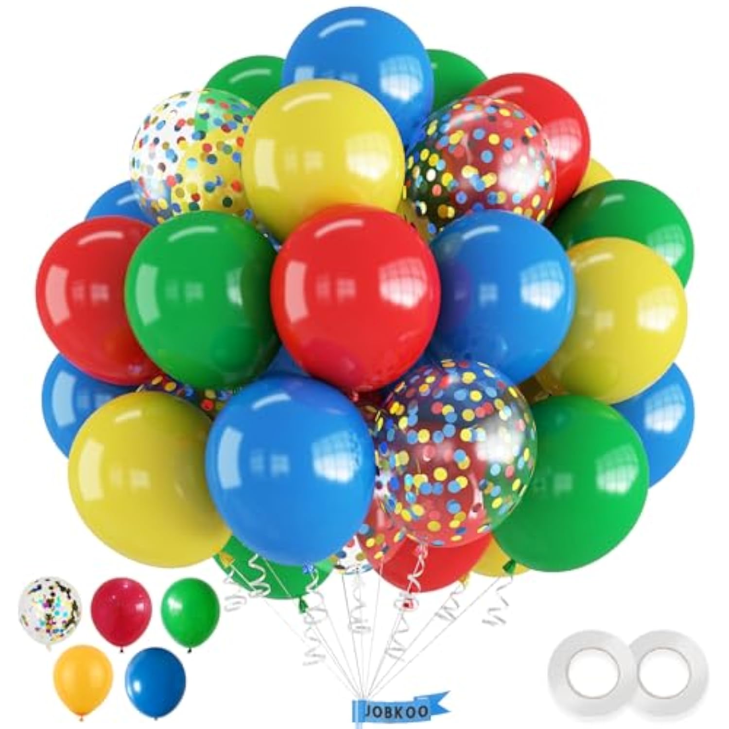 60PCS Rainbow Balloon Set – Bright Multicolor & Confetti Balloons for Kids Birthday and Fiesta
