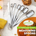 Stainless Steel Measuring Spoons Set Of 7 With Leveler, Rectangular Metal Teaspoon & Tablespoon Measuring Spoons For Dry & Liquid Ingredients - Nesting Kitchen Gadgets For Baking & Cooking