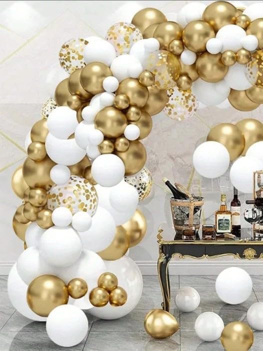 91 Piece White and Gold Balloon Arch Kit DIY Party Decoration Set for Wedding Birthday and Events