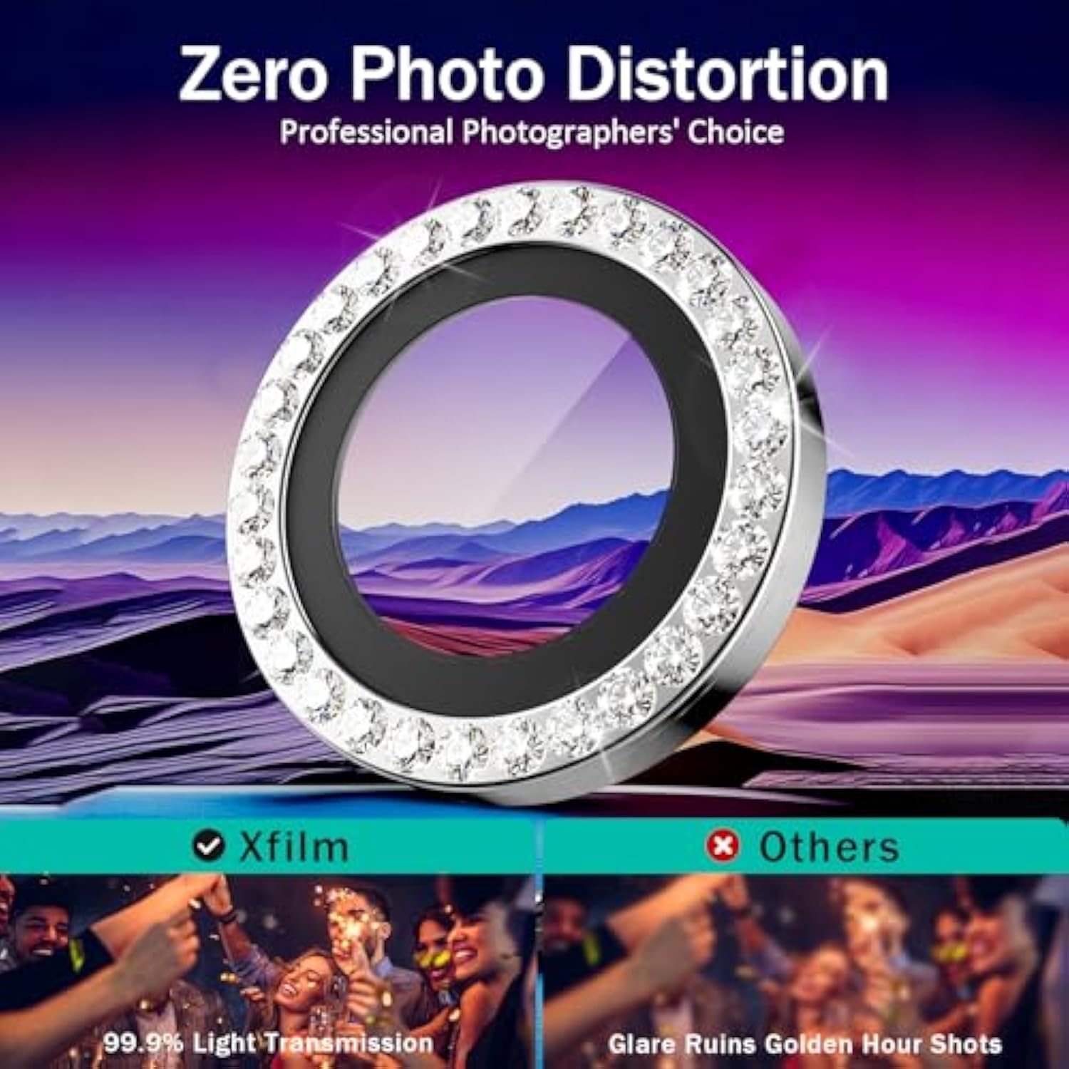 Bling Camera Lens Protector For Samsung Galaxy S25 Ultra, Individual Lens Cover With Hd Clear Tempered Glass Camera Screen Protection Film, Case Friendly, Scratch Proof(Silver Diamond)