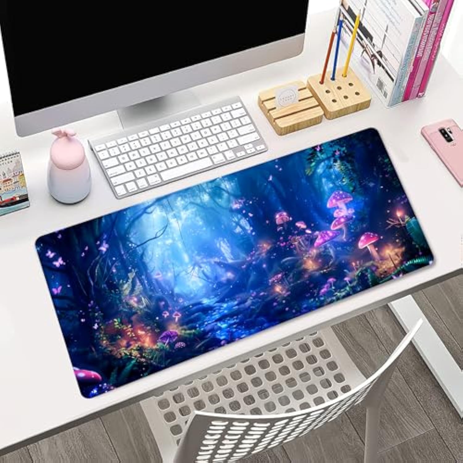 Mushroom Mouse Pad - Large Gaming Anime Desk Protector, Non-Slip Rubber Base, 35.4'X15.7'