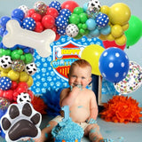 156Pcs Dog Paw Birthday Party Decorations Supplies For Boys Kids Teen, Blue Paw Print Balloon Arch Kit & Backdrop & Tablecloth & Dog Bone Foil Balloons, Puppy Theme Birthday Party Decorations