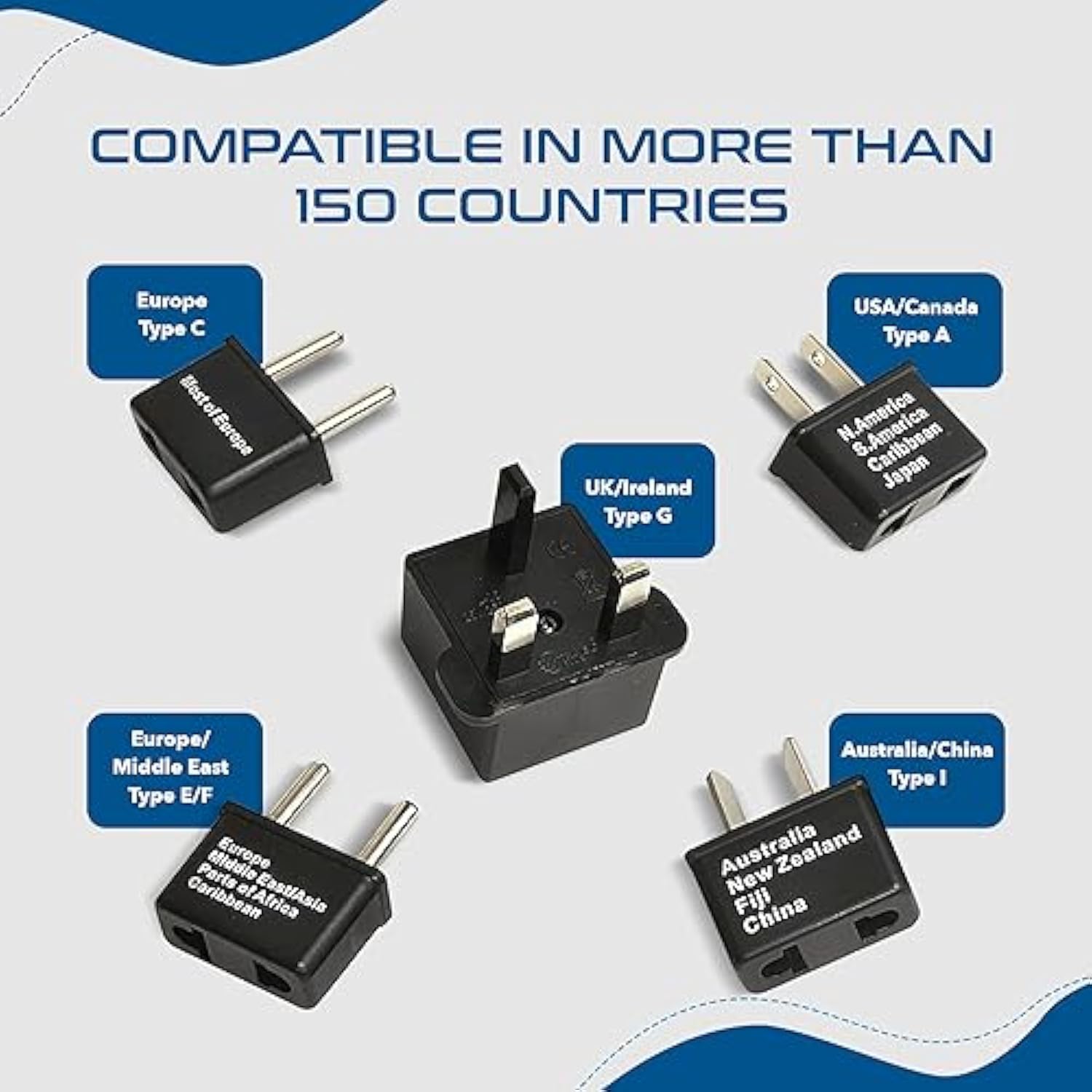 Ceptics International Worldwide Travel Plug Adapter 5 Piece Set, Great for Cell Phones, Battery Chargers, Laptops to Work in Most Countries
