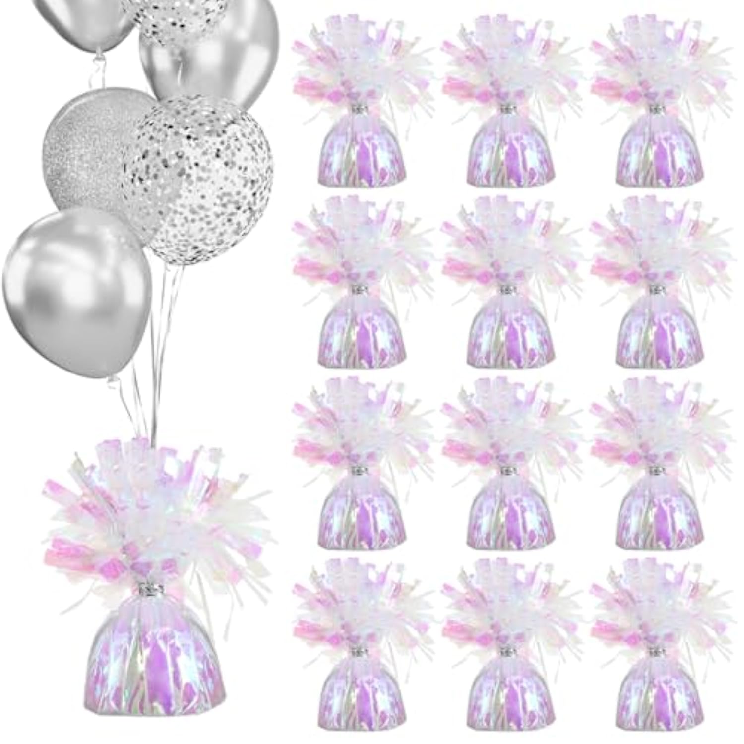 Ombre Iridescent Heavy Solid Balloon Weights Pack Of 12, Table Centerpiece Diy Décor For Bridal Shower, Party Decoration, (5 Oz, 4.7 Inches Tall) Balloon Anchor For Helium Balloon