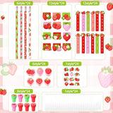 168 Pcs Strawberry Party Favors Supplies Stationery Set Notebook Sticker Stamper Eraser Ruler Pencil Bag For Strawberry Baby Shower Birthday Party Gift Classroom Prize