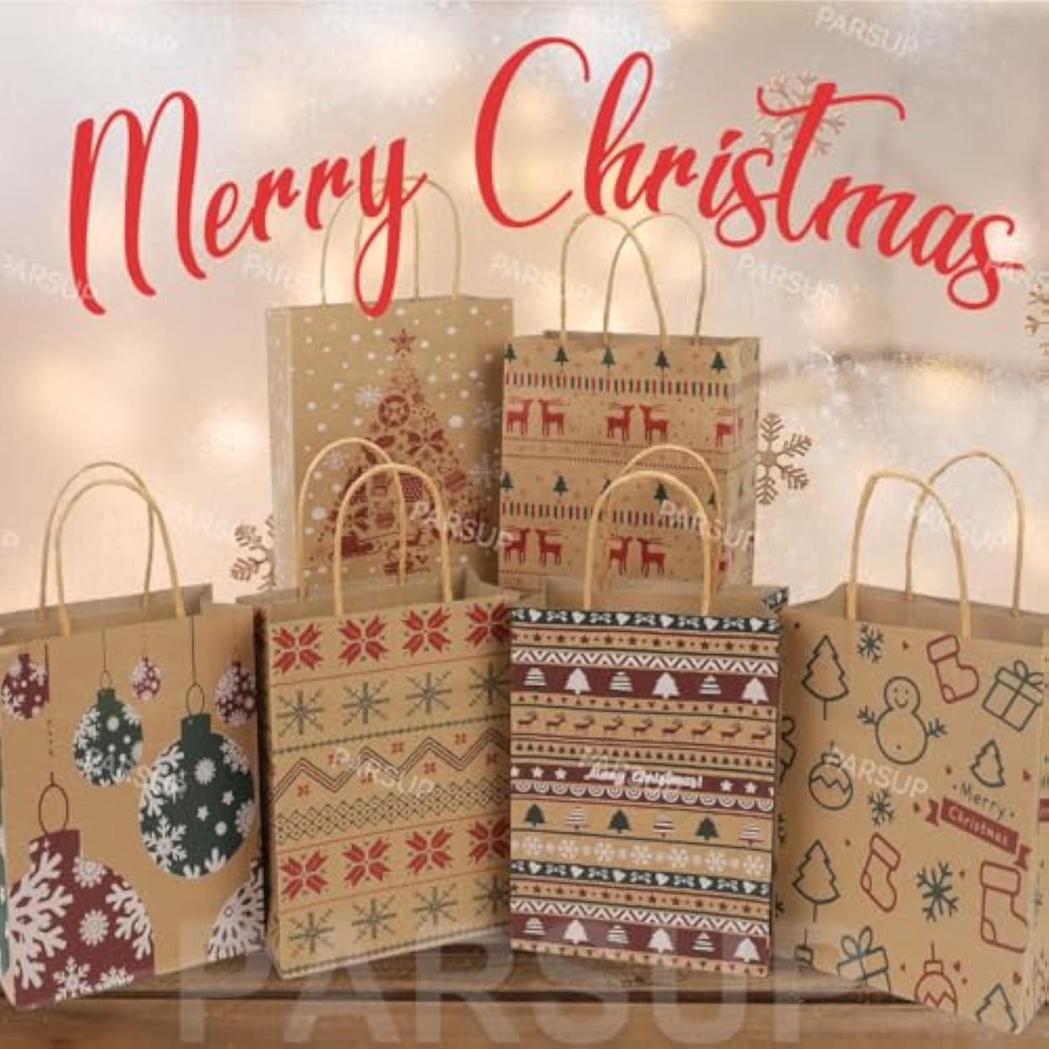 12Pcs Christmas Kraft Gift Bags - Assorted Styles With Handles And Prints For Xmas Gift Wrapping And Party Supplies