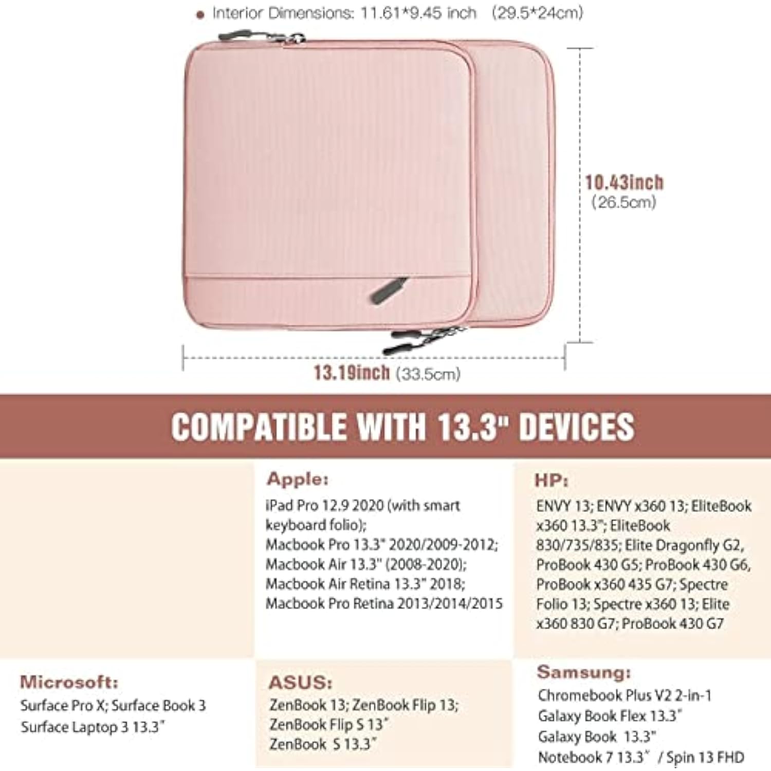 13.3-14 Inch Laptop Sleeve Carrying Bag For Surface Pro 9/8/X, Macbook Air 2022-2018, Macbook Pro M2 14"/13" M2/M1 Pro, Galaxy Tab S9+/S8+,Pink
