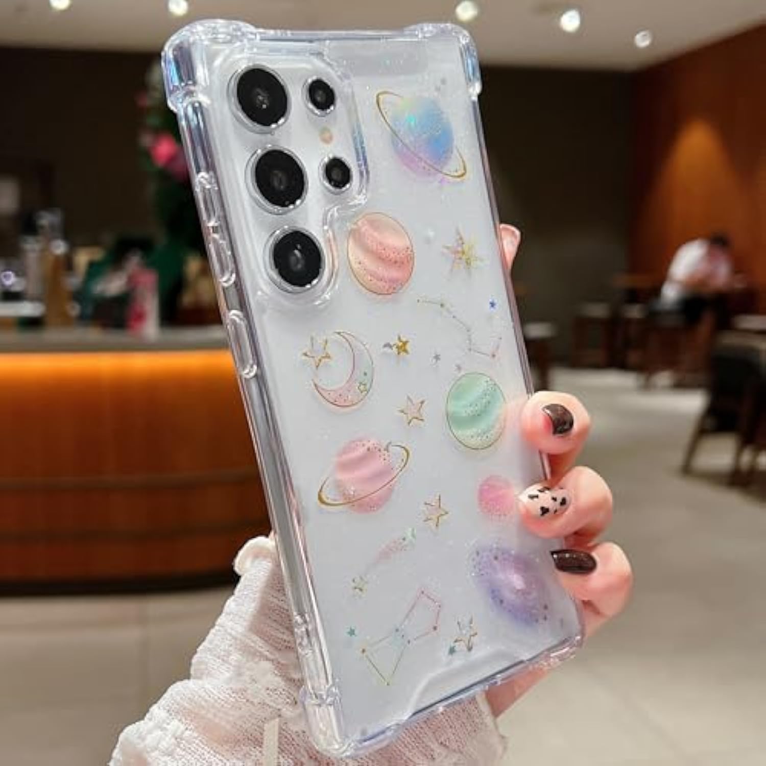 For Samsung Galaxy S25 Ultra Clear Glitter Case, Cute Bling Sparkle Planet Space Stars Moon Universe Pattern Soft Tpu Bumper Shockproof Women Girls Protective Case For Galaxy S25 Ultra, Clear
