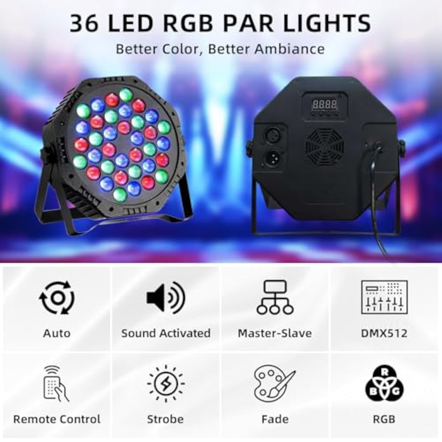 36Led Par Light, 9-Mode Rgb Dj Stage Lights With Remote, Sound Activation Strobe Lights, Uplights Indoor For Christmas Music Discos Dance Wedding Party Light(3 Packs)