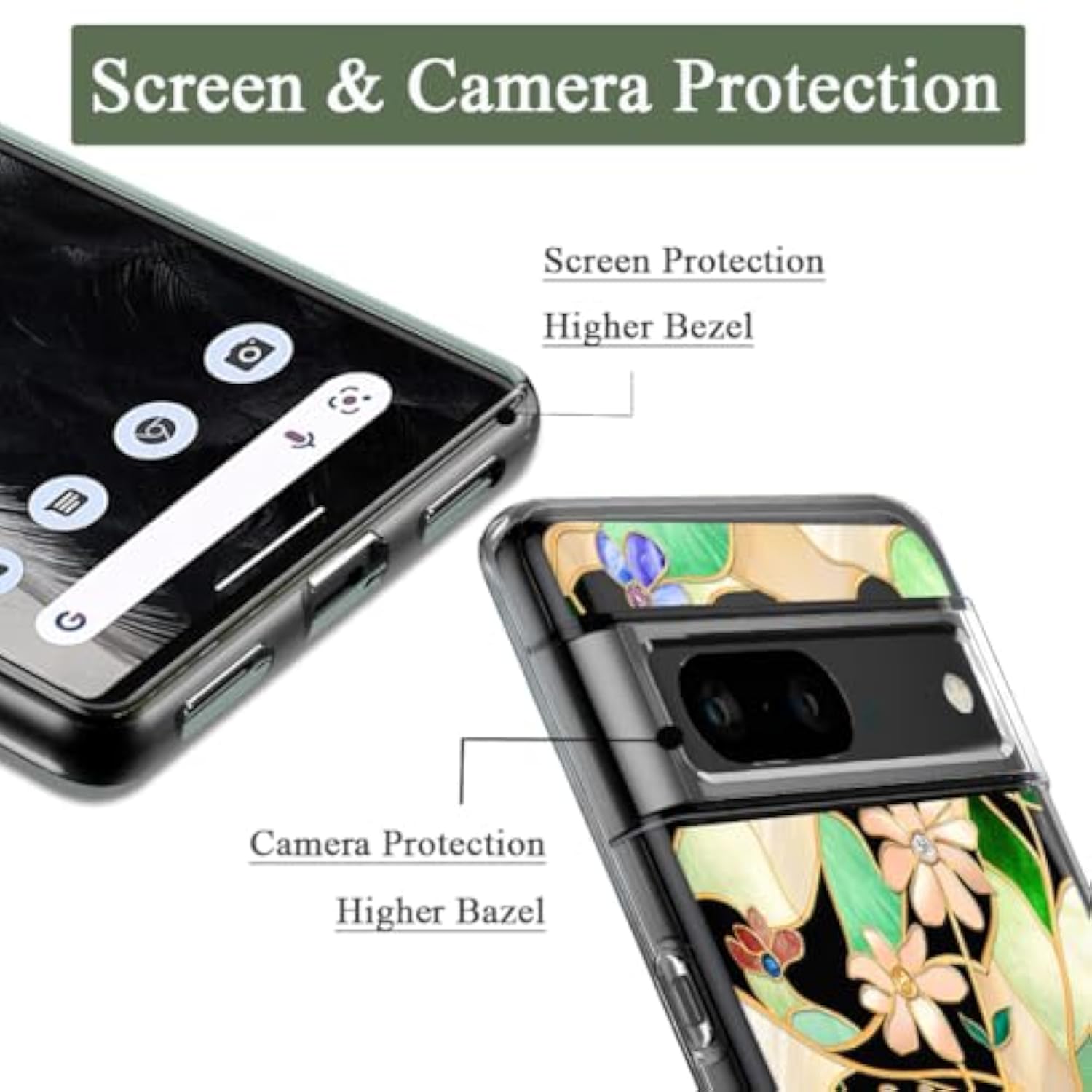 Compatible With Pixel 7 Case Clear With Design Soft Tpu Shock Absorption Slim Embossed Pattern Protective Back Cover For Pixel 7 5G 6.3Inch (Stained Glass Flower)