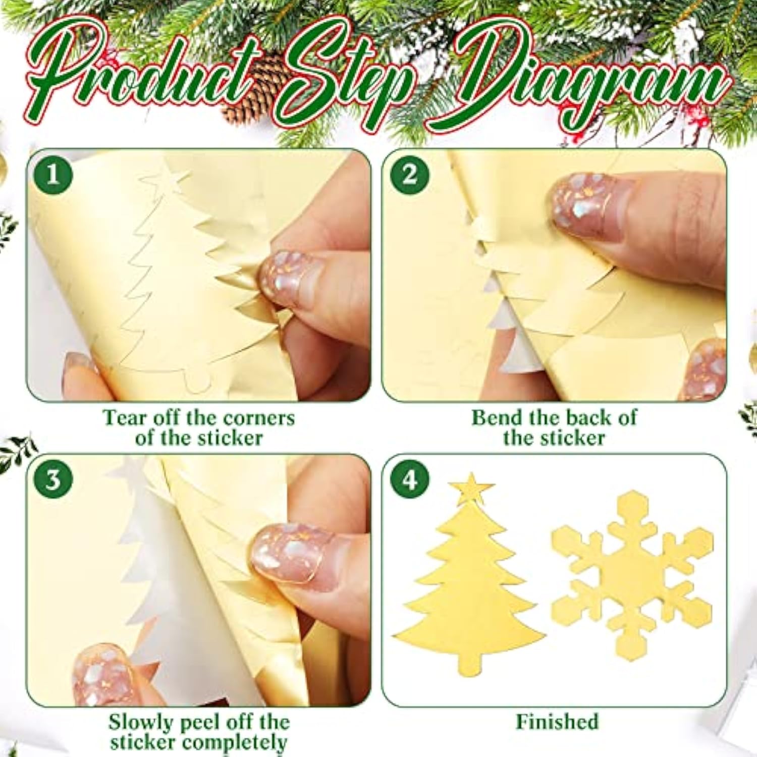 360 Pcs Christmas Envelope Seal Stickers 2 Inch Christmas Card Seals Gold Snowflake Stickers Tree Seals Holiday Xmas Envelope Decals For Mail Wedding Invitation Greeting Card Party Gift Bag