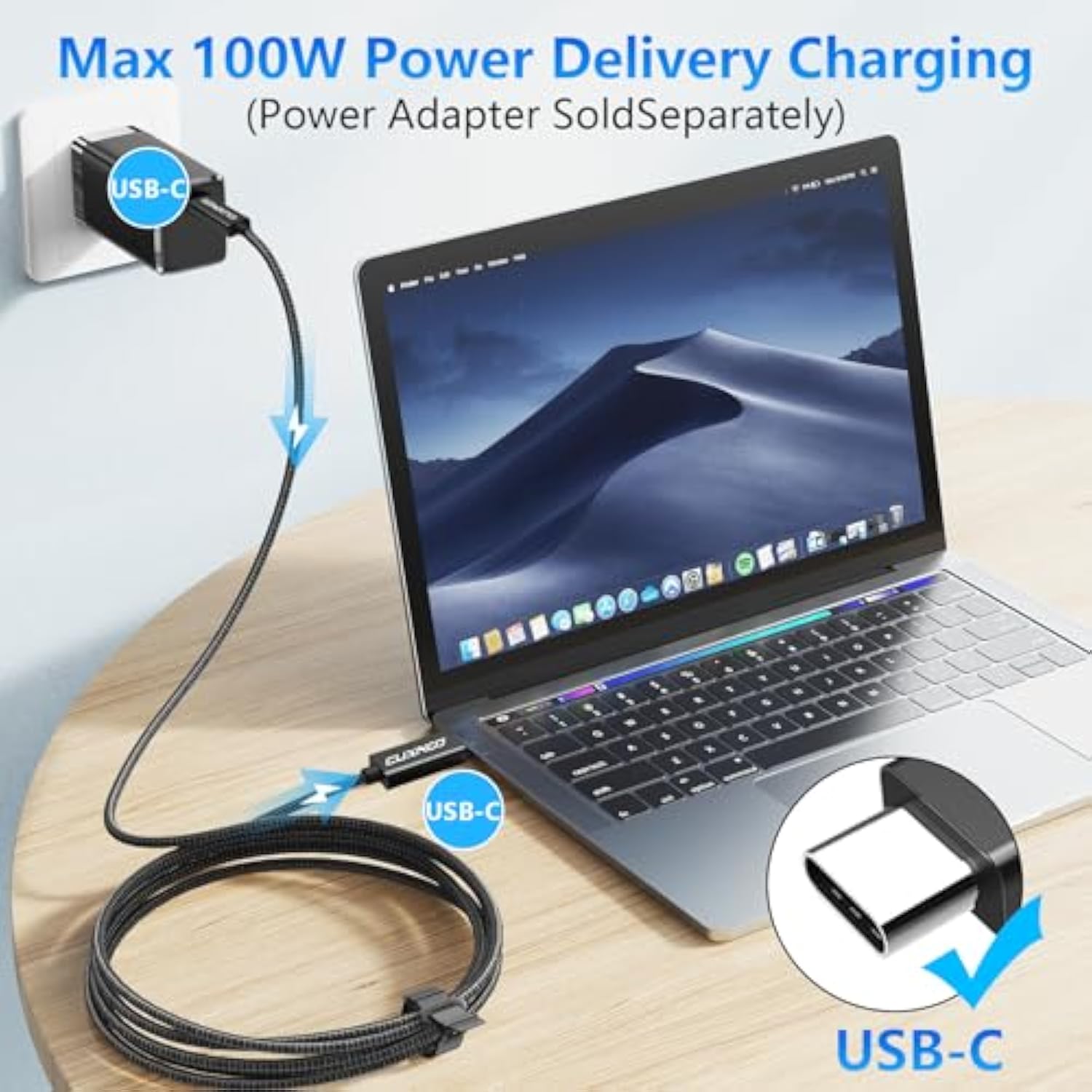 Usb C-C Video Cable 6.6Ft, 4K Usb Type-C Monitor Cable Support 100W Fast Charg