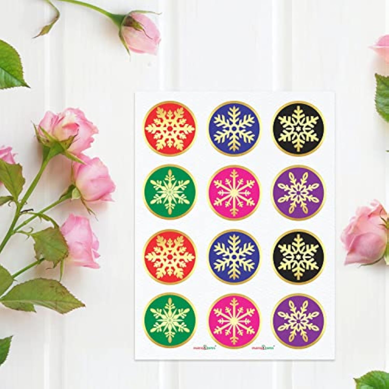 Snowflake Stickers - (Pack Of 120) 2" Large Round Gold Foil Stamping Labels For Christmas Holiday Cards Gift Envelope Seals Boxes