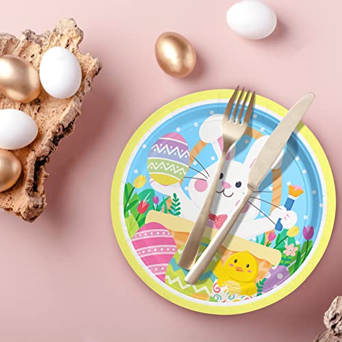 Happy Easter Party Supplies Kit, Easter Rabbit Disposable Dinnerware Includes, Paper Dinner Plates, Dessert Plates and Napkins for Easter party Decorations, Serve 20