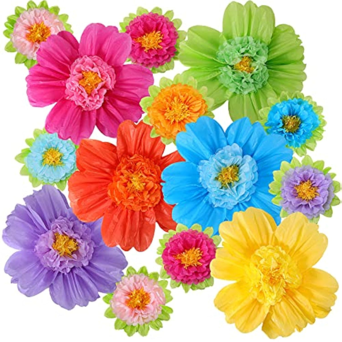 12 Giant Rainbow Tissue Paper Flowers (20") – Fiesta Party & Wall Decor, Classroom Craft