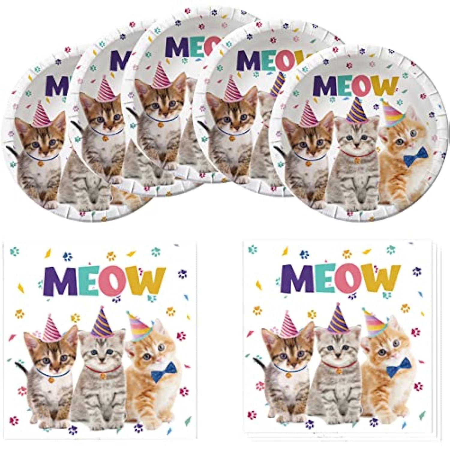 Cat Party Supplies Kitten Paper Tableware Set - Cat Themed Birthday Party Plates And Napkins
