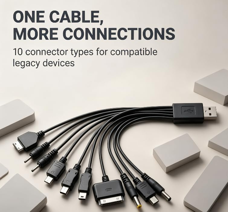Black 20cm 10 in 1 Universal USB Cable, Multiple Universal Charging Cable for Cell Phones Blutooth Earphone Speaker Adapter, Data USB Cables Cables