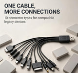 Black 20cm 10 in 1 Universal USB Cable, Multiple Universal Charging Cable for Cell Phones Blutooth Earphone Speaker Adapter, Data USB Cables Cables