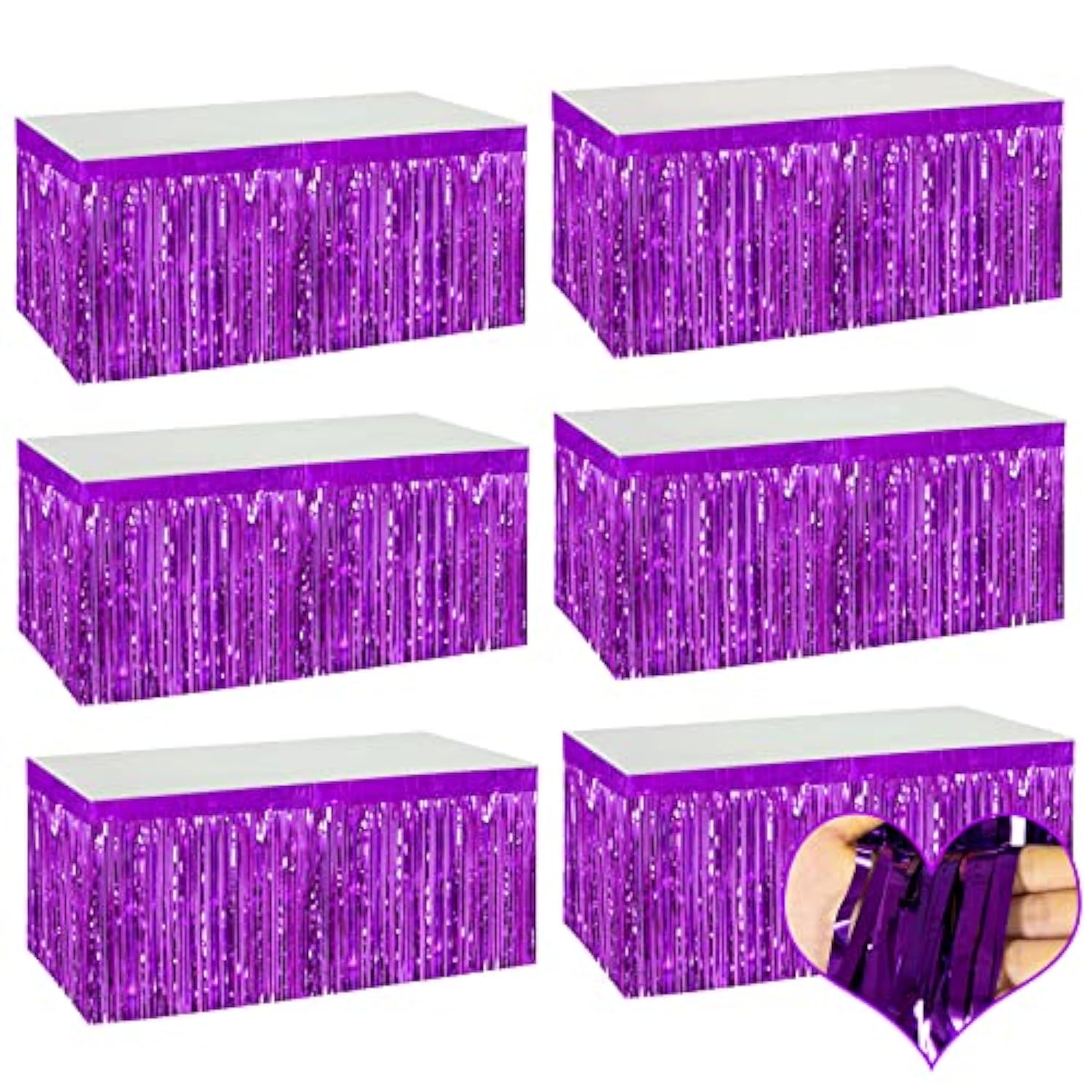 6 Pack 29X108 Inch Purple Metallic Foil Fringe Table Skirts Banner For Tinsel Streamer Garland Curtains Backdrop For Parade Floats Wedding Baby Shower Birthday Christmas Halloween Party Decoration