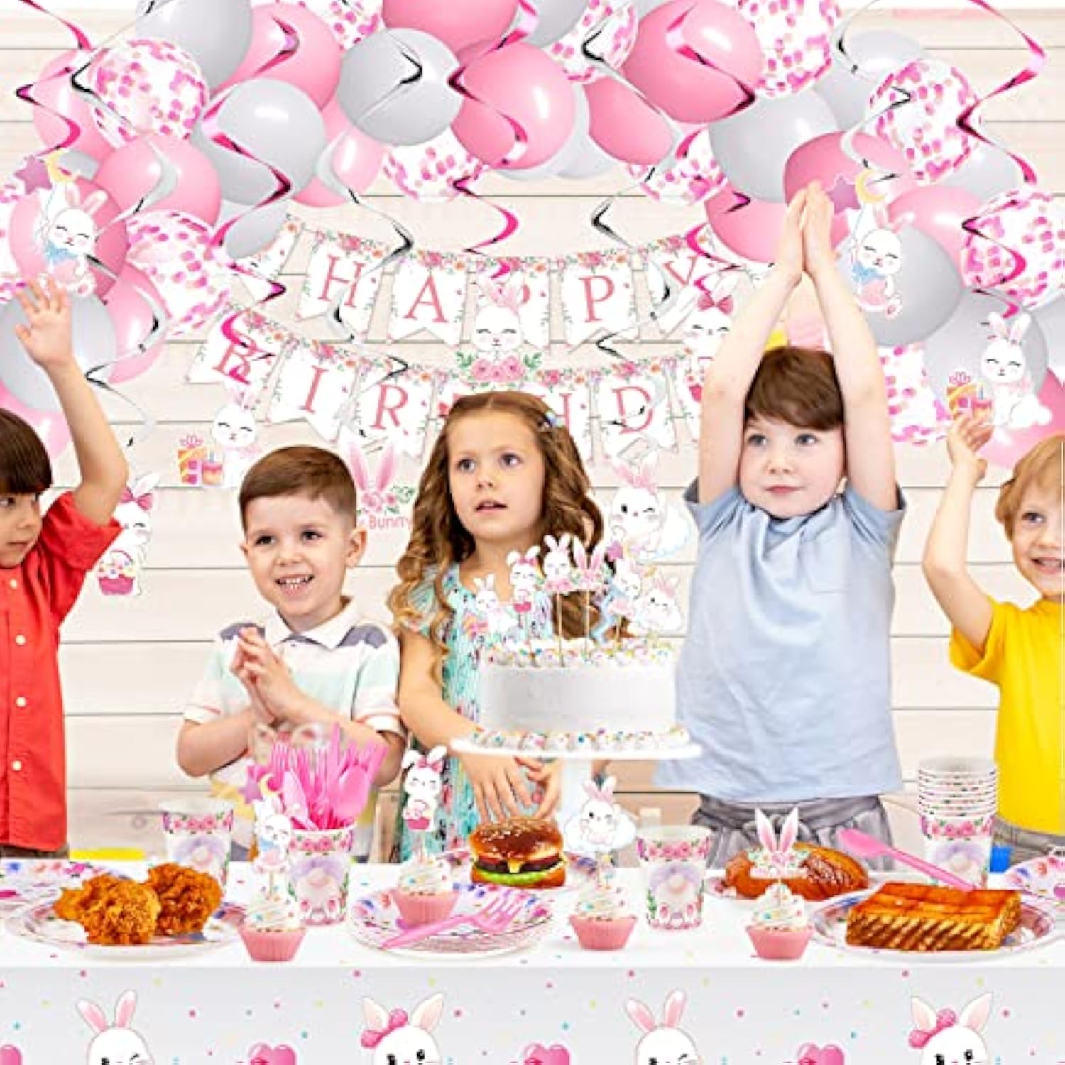 153 Pcs Easter Bunny Birthday Party Decorations Kit With Bunny Birthda