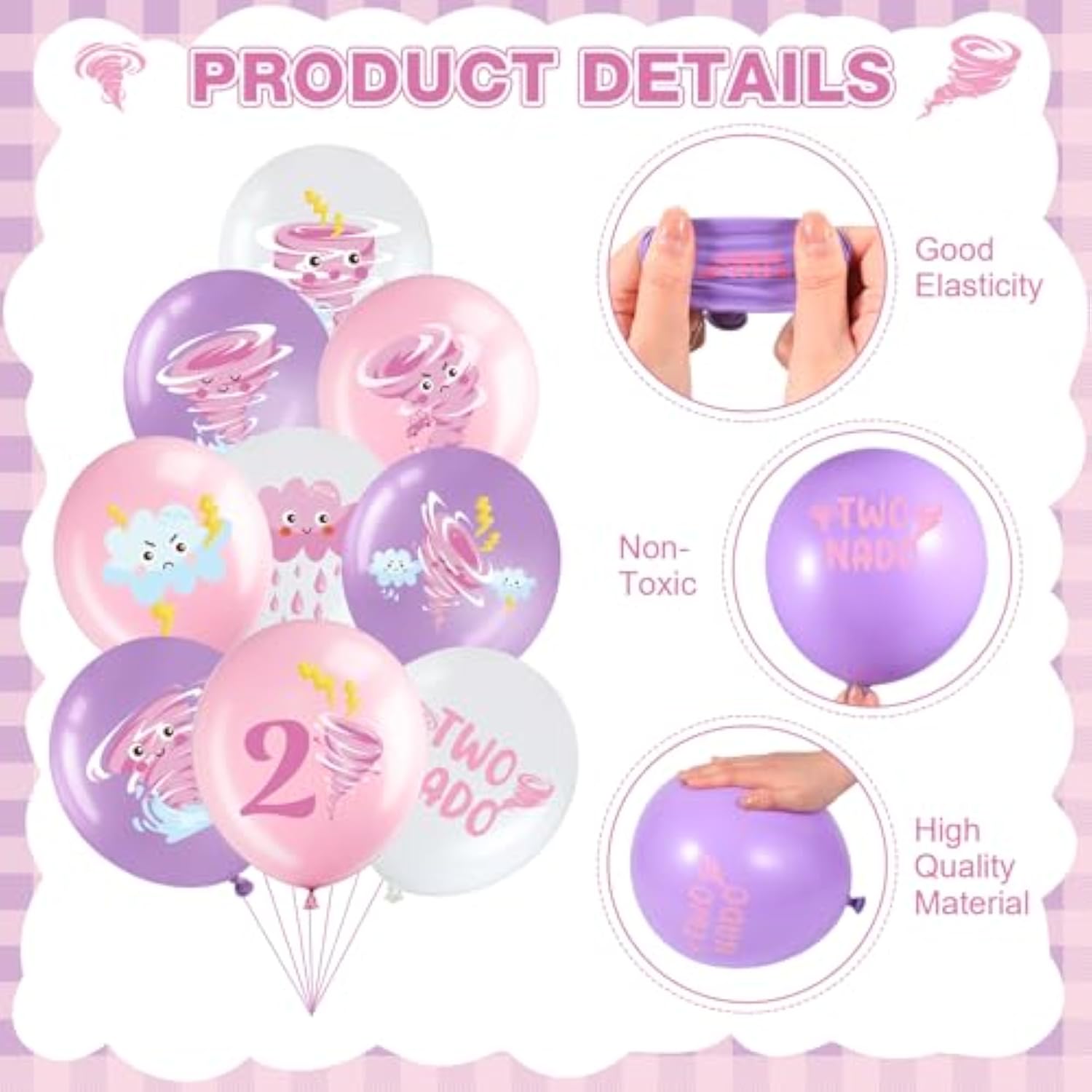 45 Pcs Two Nado Birthday Party Decorations For Girls Two Nado Balloons Tornado Theme Balloon With Pink And Purple Ribbons Tornado 2Nd Birthday Party Decor For Girl Kid Baby Shower Supplies