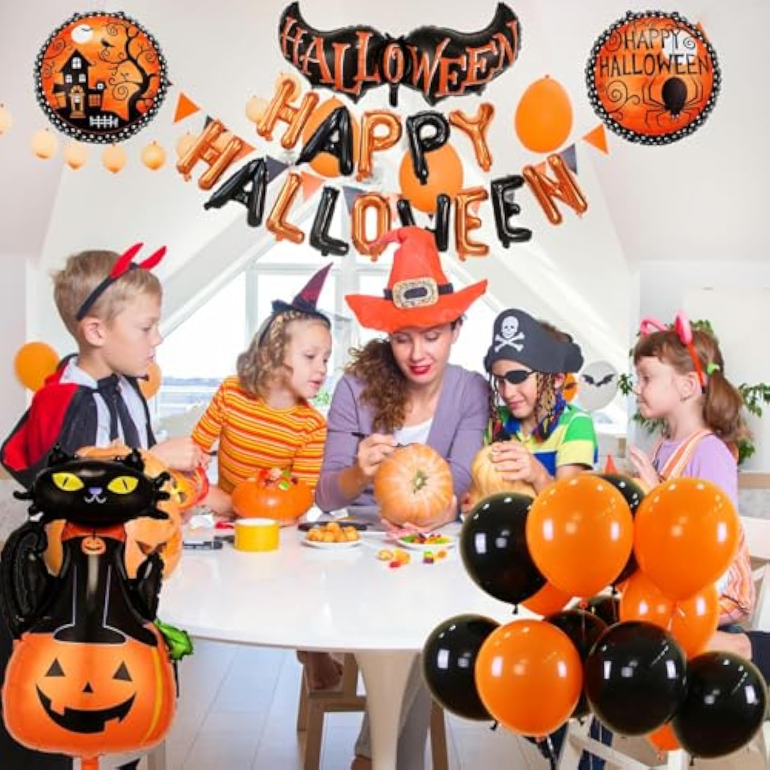 47pcs Happy Halloween Balloons Banner Black Orange Party Decorations